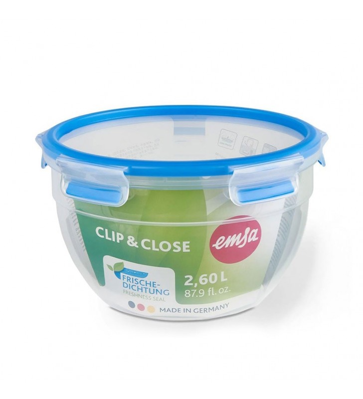 EMSA CLIP & CLOSE N1011400 recipiente per cibo Rotondo Contenitore 2,6 L Blu, Trasparente 1 pz