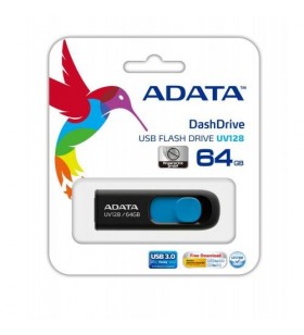 ADATA AUV128-64G-RBE Unitate flash Adata UV128 64GB USB3. fara capac. retractabil. negru si albastru