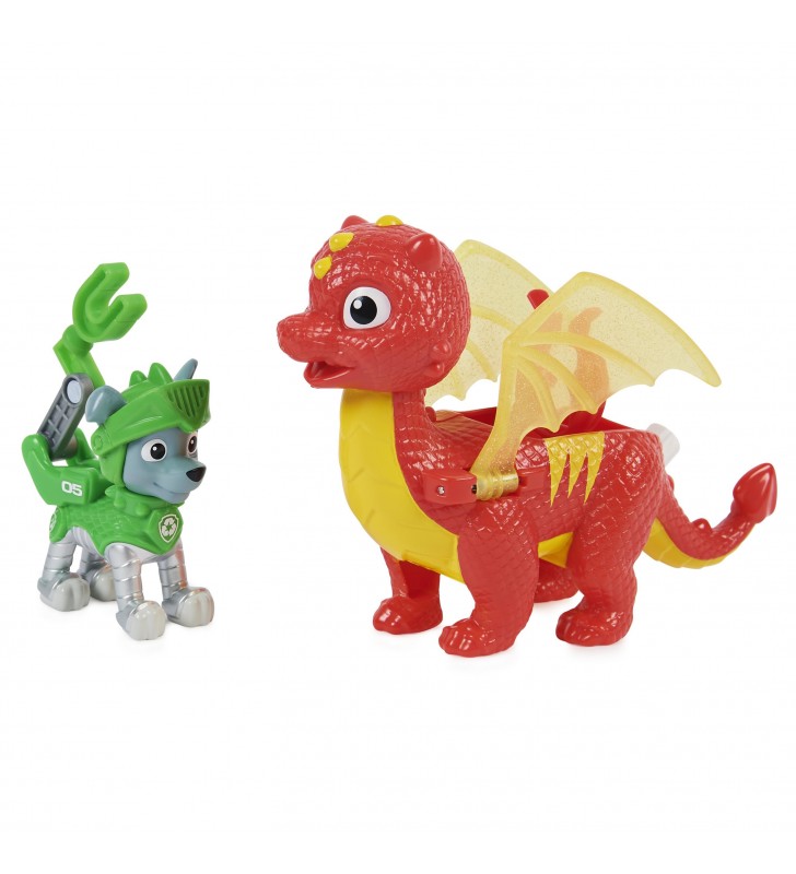 PAW Patrol Set di action figure Rocky and Dragon Flame Rescue Knights, giocattoli per bambini dai 3 anni in su