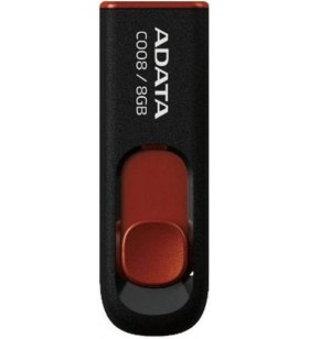 USB 2.0 ADATA   8GB, clasic, conector USB retractabil, Black &amp Red, "AC008-8G-RKD"(include timbru verde 0.01 lei)