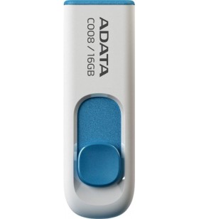 USB 2.0 ADATA  16GB, clasic, conector USB retractabil, White &amp Blue, "AC008-16G-RWE"(include timbru verde 0.01 lei)