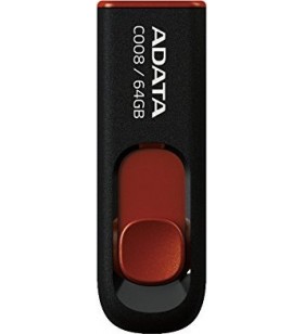 USB 2.0 ADATA  64GB, clasic, conector USB retractabil, Black &amp Red, "AC008-64G-RKD"/45505982 (include timbru verde 0.01 lei