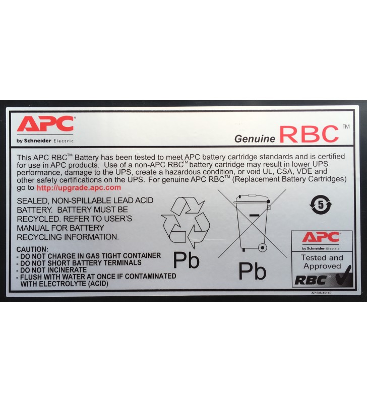 APC APCRBC105 Acid sulfuric şi plăci de plumb (VRLA)