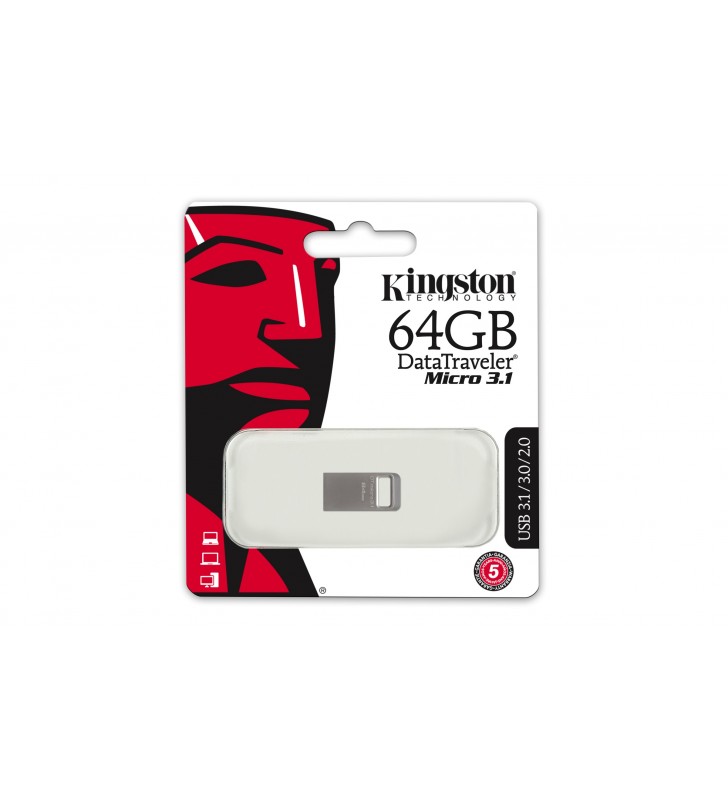Kingston Technology DataTraveler Micro 3.1 64GB memorii flash USB 64 Giga Bites USB Tip-A 3.2 Gen 1 (3.1 Gen 1) Metalic