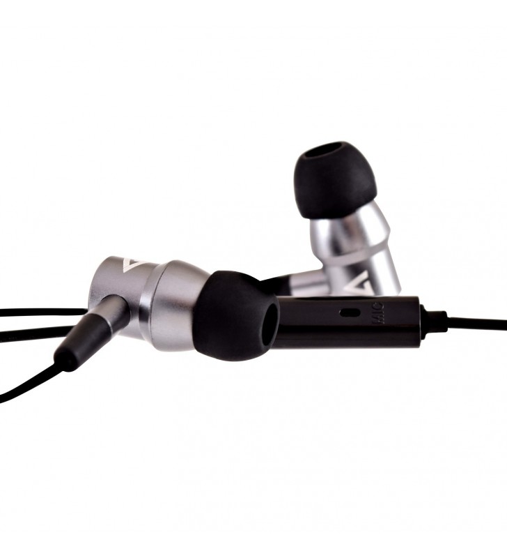 STEREO EARBUDS ALUMINUM W/MIC/1.2M CABLE 3.5MM SILVER IN
