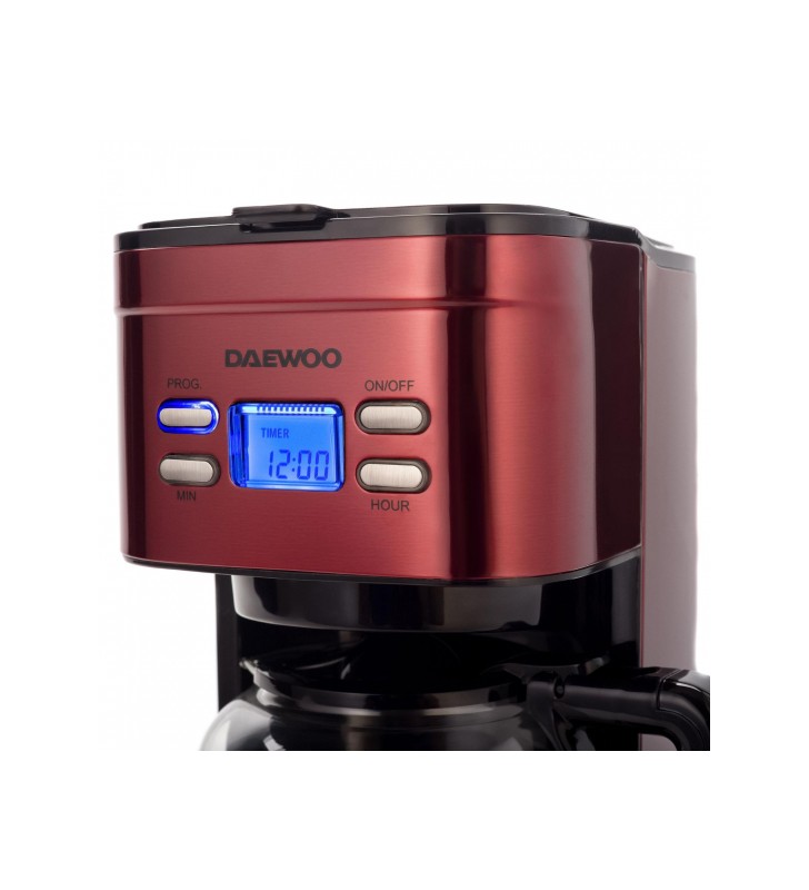 Cafetiera Daewoo, 1000 W, 1.5 l capacitate, filtru permanent, cos filtru detasabil, anti-picurare, timer 24 ore, control digital