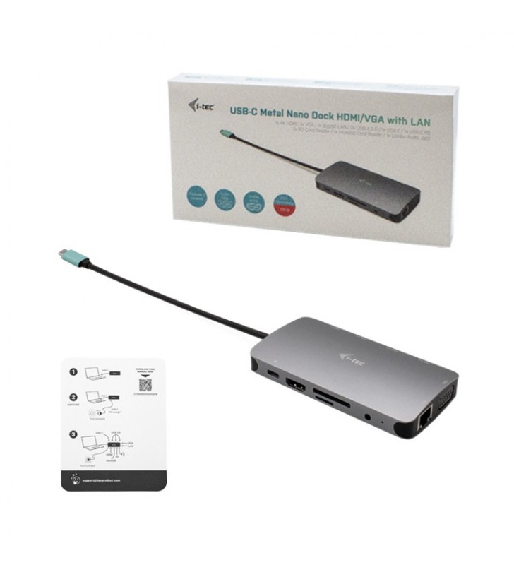 I-TEC USB-C NANO DOCK HDMI/VGA/DOCK ST. HDMI/VGA LAN + PD 100W