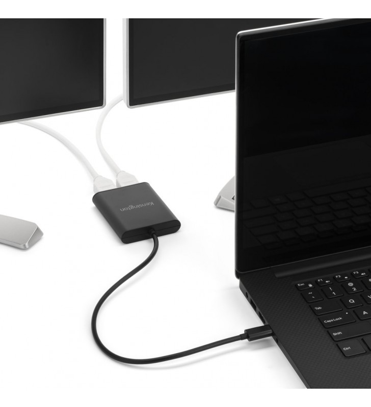 CABLU video KENSINGTON, adaptor USB 3.1 Type-C (T) la dual DisplayPort 1.2 (M), 30cm, rezolutie maxima 4K UHD (3840 x 2160) la 30 Hz, negru, "K38280WW"