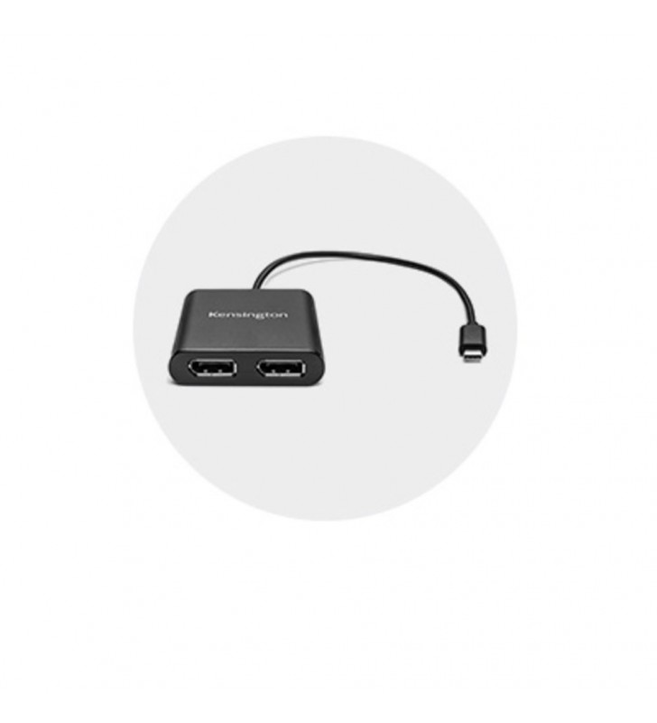 CABLU video KENSINGTON, adaptor USB 3.1 Type-C (T) la dual DisplayPort 1.2 (M), 30cm, rezolutie maxima 4K UHD (3840 x 2160) la 30 Hz, negru, "K38280WW"