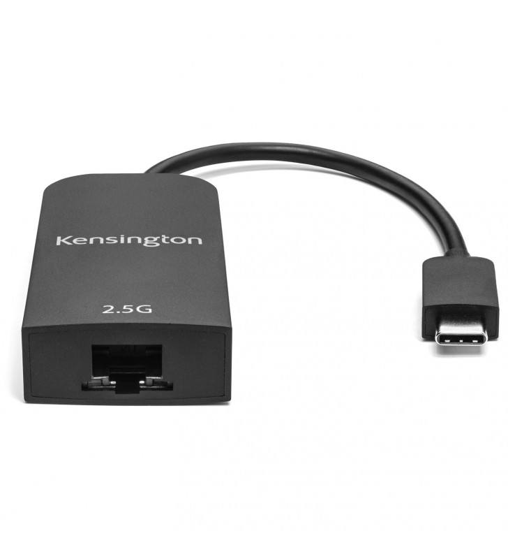 ADAPTOR RETEA KENSINGTON de la 1 port USB-C la 1 port 2.5G Ethernet, cu 2.5 ori mai rapid decat 1Gbps, 11cm, negru,   "K38285WW"