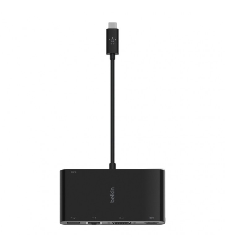 USB-C TO GIGABIT-ETHERNET/HDMI/VGA/USB-A ADAPTER 100W PD BLACK
