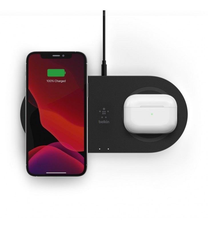 BOOST CHARGE WIRELESS CHARGING/DUAL PAD 2X15W INCL.P SUPP BLACK IN