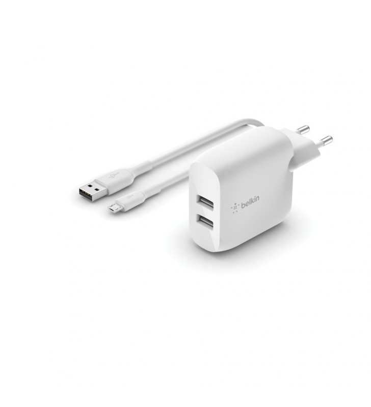DUAL USB-A CHARGER/W/MICRO-USB CABLE 1M 24W WHITE