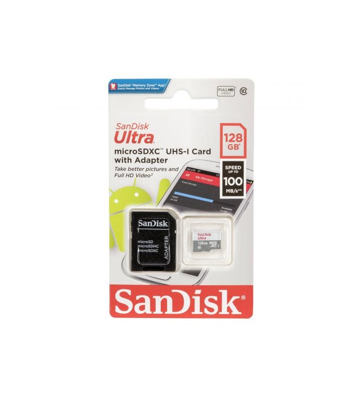 128GB SANDISK ULTRA MICROSDXC/SD ADAPTER 100MB/S CLASS 10 UHS-
