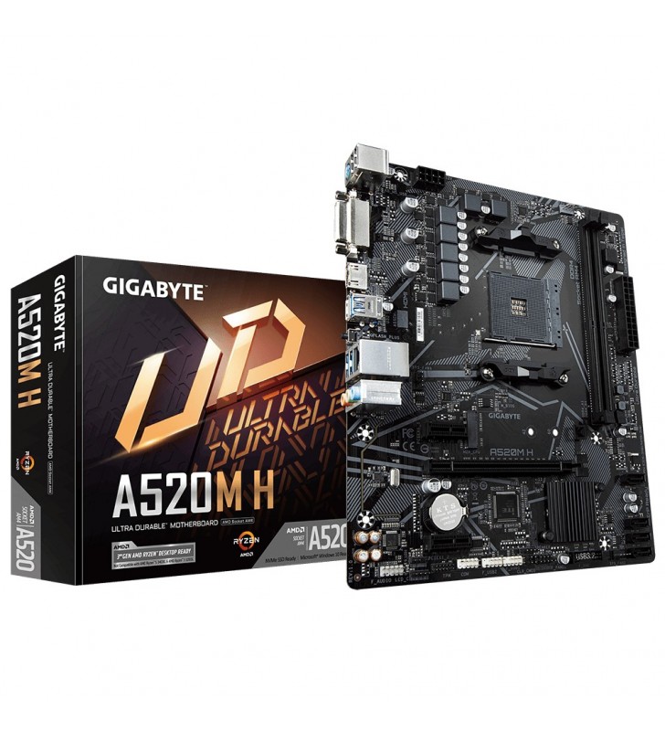 Gigabyte A520M H ( AMD A520, 2xDDR4, DVI-D/ HDMI, 1xPCI x16, 2xPCI x1, 1xM.2, 4xSATA, mATX