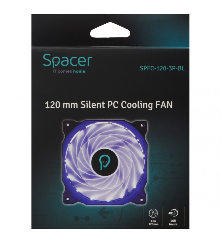 VENTILATOR SPACER PC Silent 120x120x25 mm,  BLUE light, Hydraulic Bearing, 34CFM, conector 3-pin "SPFC-120-3P-BL"