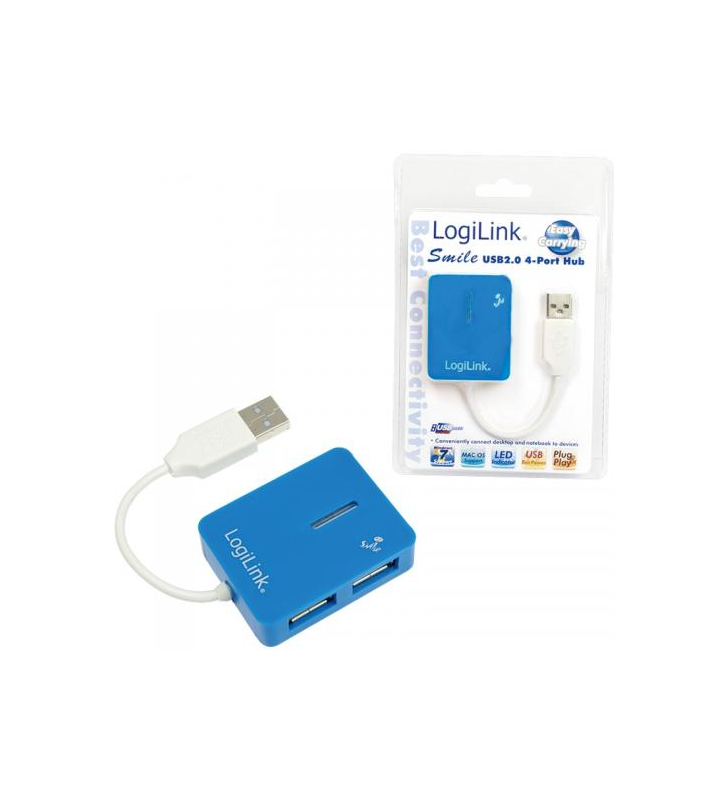 HUB USB 2.0 extern LOGILINK,  4*USB,  Smile, blue, "UA0136" (include timbru verde 0.5 lei)