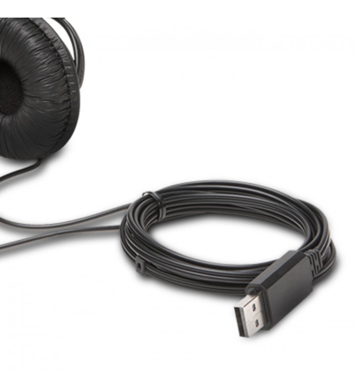 CASTI Kensington, cu fir, standard, utilizare multimedia, call center, microfon pe casca, noise-canceling, conectare prin USB 2.0, cablu 1.8m, negru, "K97601WW", (include TV 0.75 lei)
