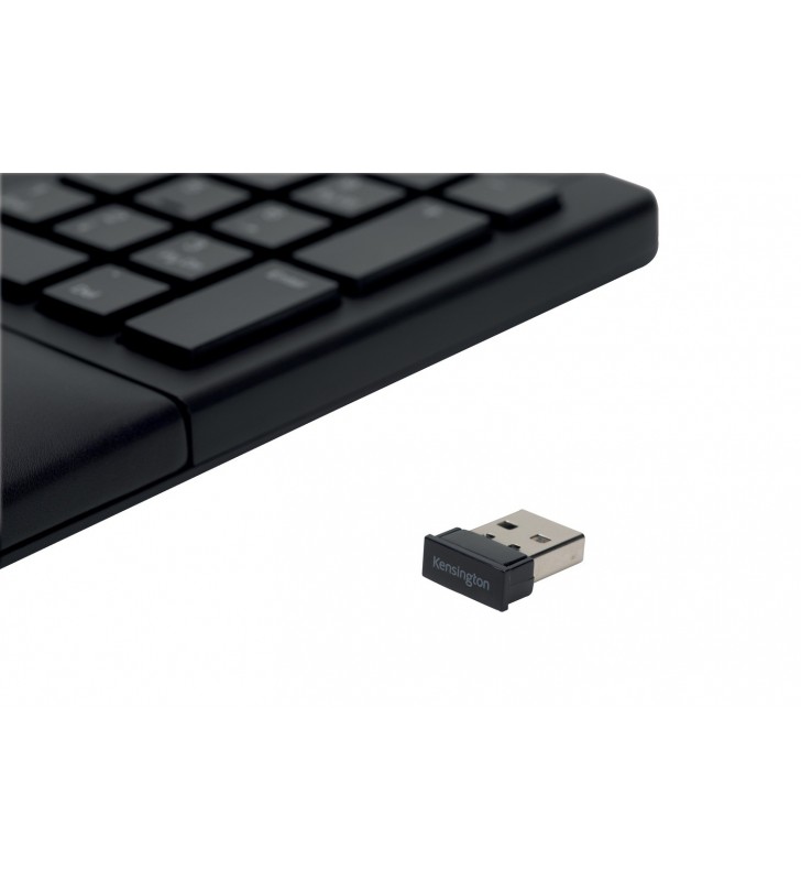 KIT wireless Kensington - ergonomic, "Profit Ergo", tastatura wireless 104 taste + mouse wireless 1200dpi, palmrest, 5 butoane, rotita scroll, negru, "K75406UK"  (include TV 0.75 lei)