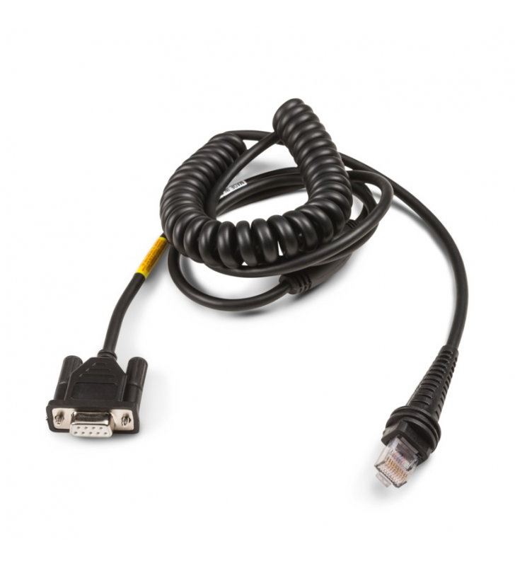 Industrial Cable: RS232 (5V signals), black, DB9 Female, 3m (9.8´), coiled, 5V external power with option power on pin 9, w/o ferrite