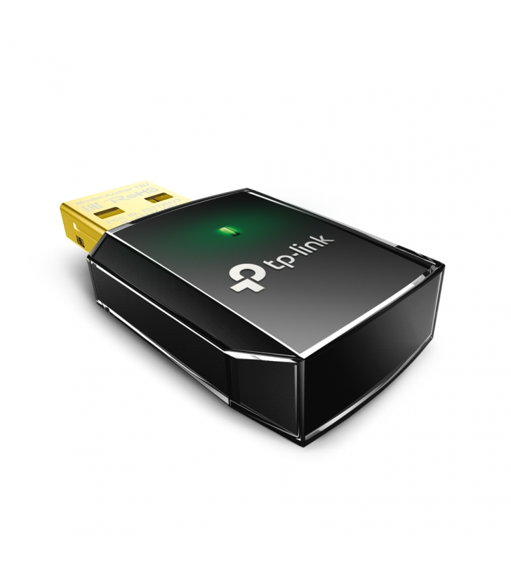 ADAPTOR RETEA TP-LINK AC600, extern wireless 2.4 GHz | 5 GHz, USB 2.0, port, 433 Mbps, antena interna x 1, "Archer T2U"(include TV 0.15 lei)