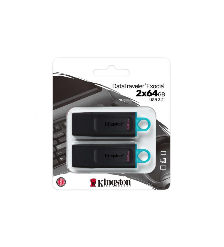64GB DT EXODIA USB3.2 GEN 1/(BLACK + TEAL) 2 PIECES