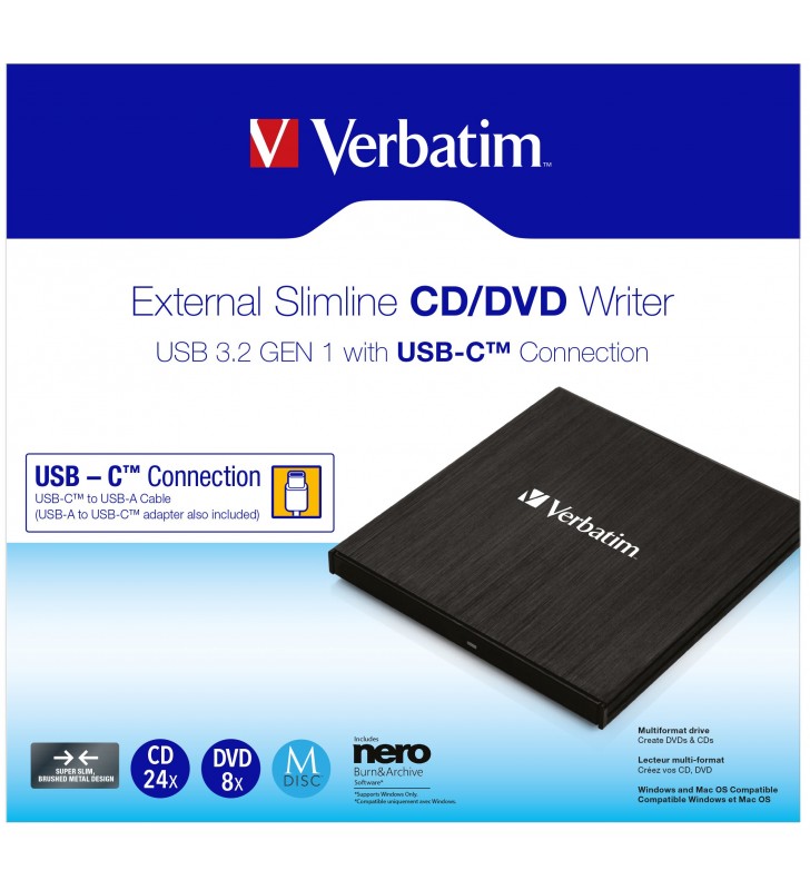 Verbatim Slimline - DVD±RW (±R DL) drive - USB 3.2 Gen 1 - external